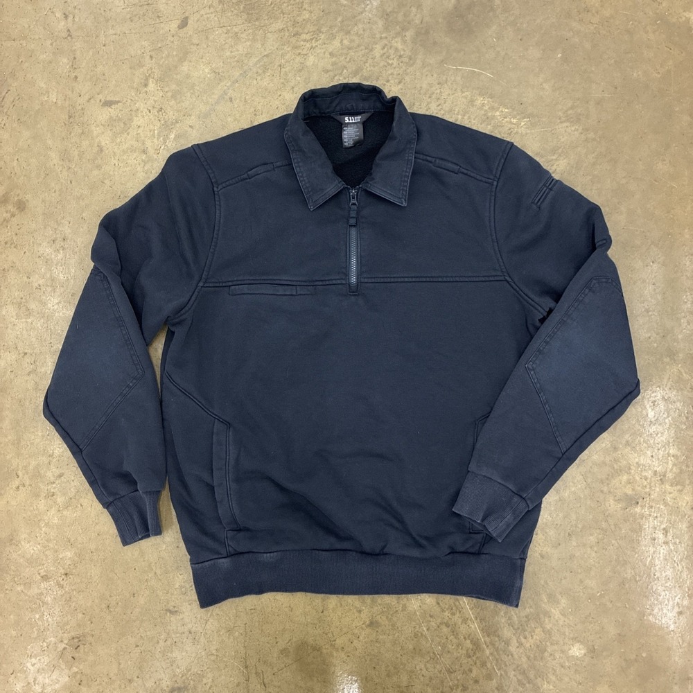 5.11 Tactical Mens Quarter Zip Fleece Pullover Navy Blue Sz Large Elbow Patches